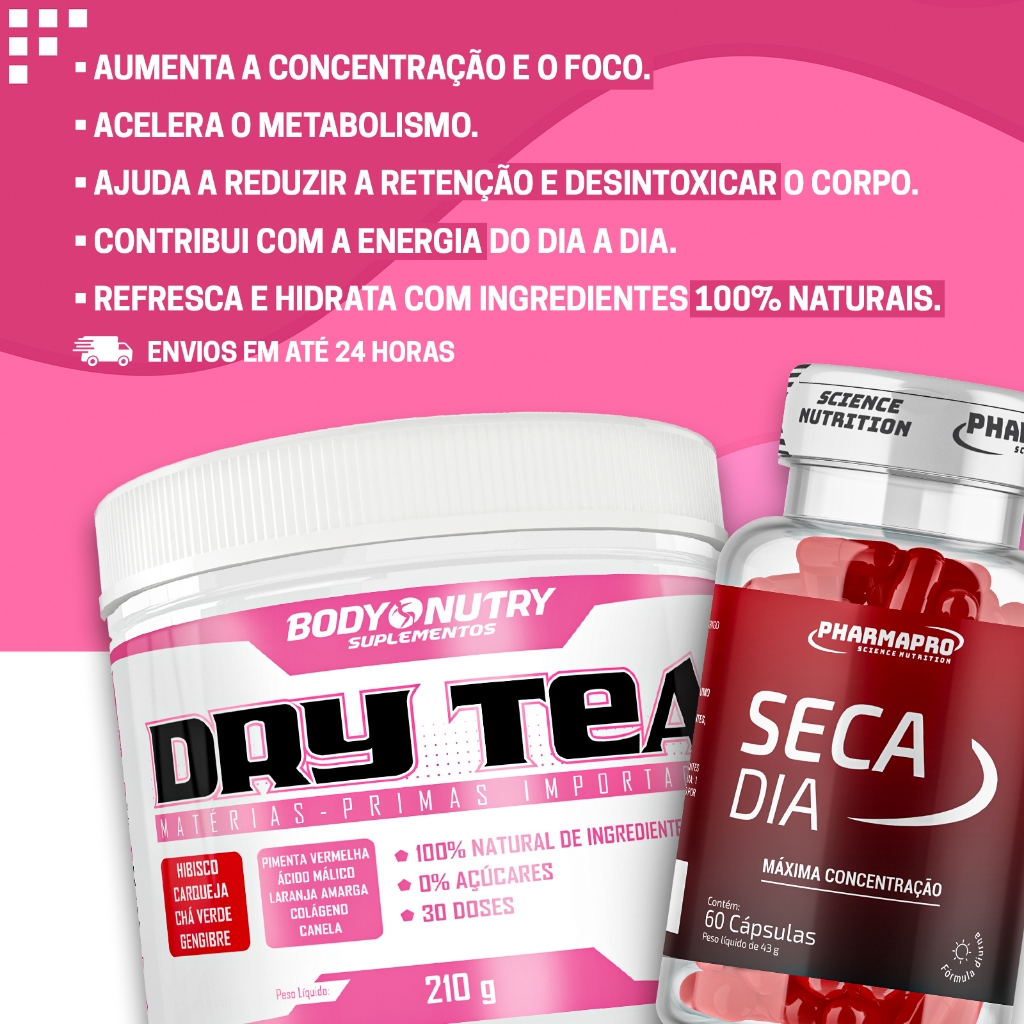 Dry Tea Feminino + Séc. Dia ou Séc. Noite - Supplement Labs em Oferta na Shopee