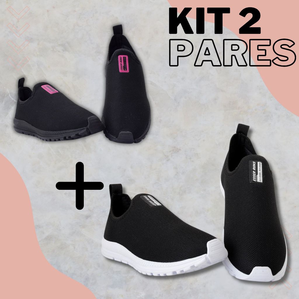 Kit 2 Tênis Meia Feminino Calce Fácil Botinha Ortopédico Esportivo Sneaker Slip On Casual confortável Academia