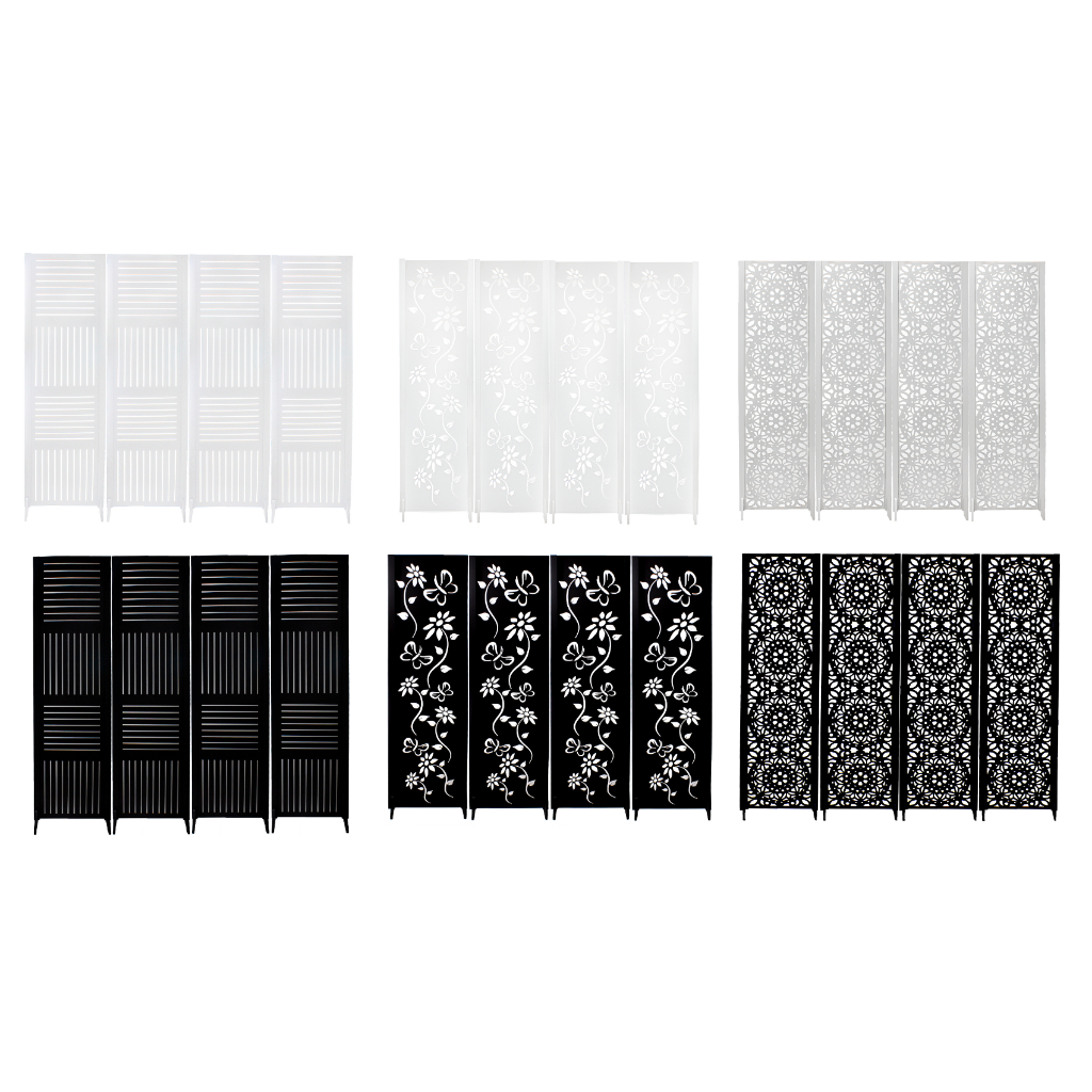 4 Biombo Pintado Branco Preto Divisor Ambiente Painel Separador Madeira Mdf Tingido Divisória Com Pé