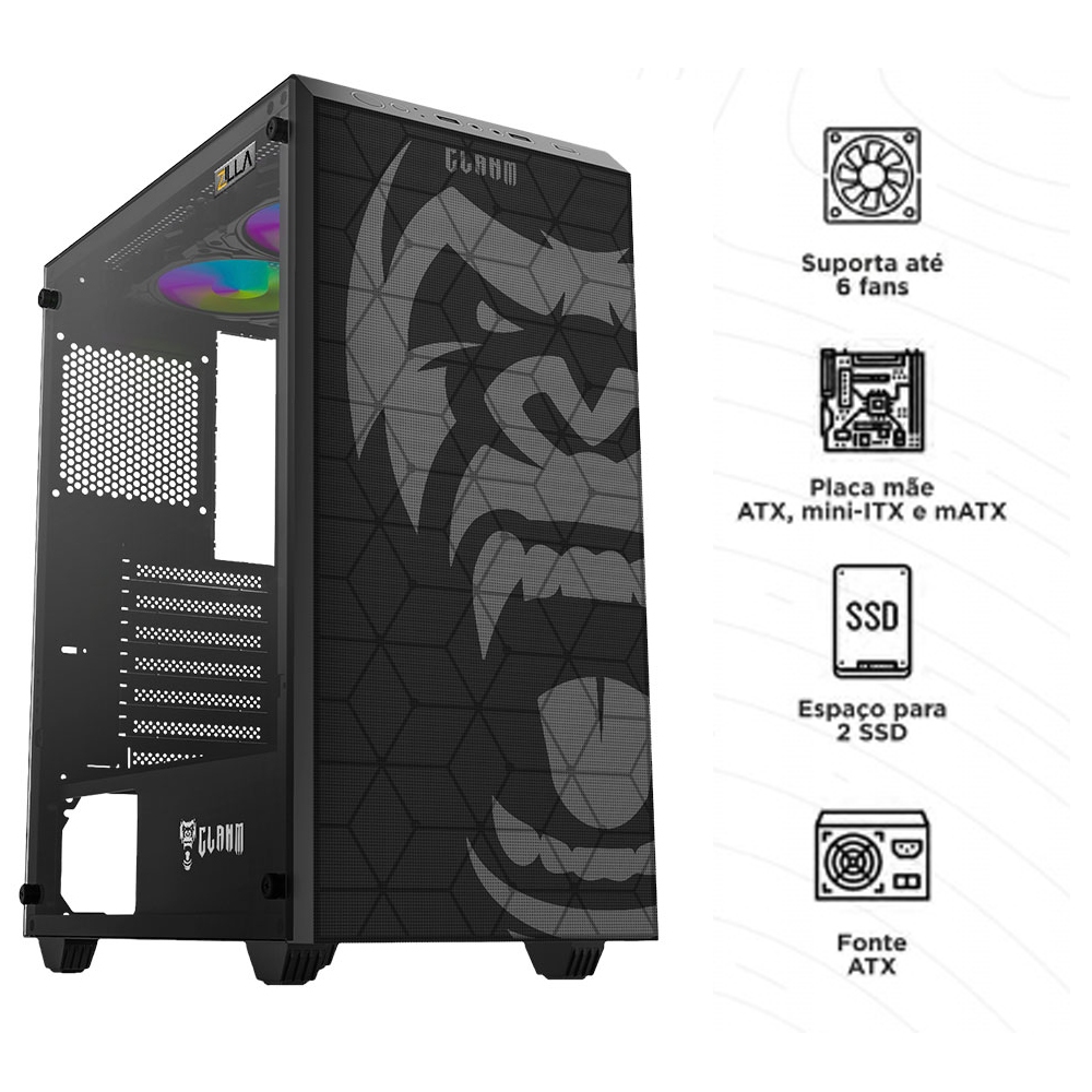 GABINETE GAMER ZILLA - LATERAL VIDRO - WATER COOLER