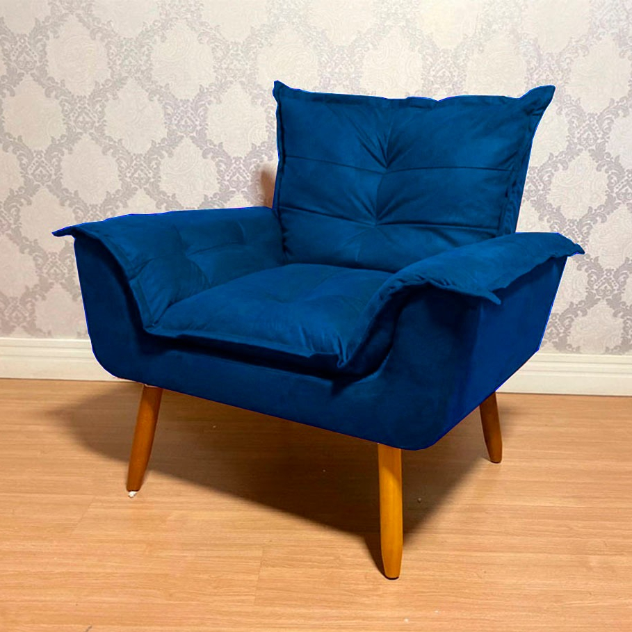 Poltrona Decorativa Opala Lívia Tecido Suede Pés Palito