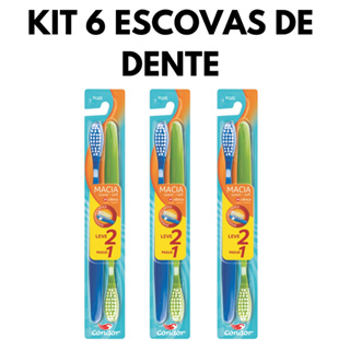Kit 6 Escovas de Dente Condor Plus Higiene Bucal Macia Pack com 2un em Oferta na Shopee