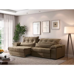 Sofá Retrátil e Reclinável com Molas ensacadas e Carregador USB Colosso 2,10m Veludocristal Castor - NETSOFAS
