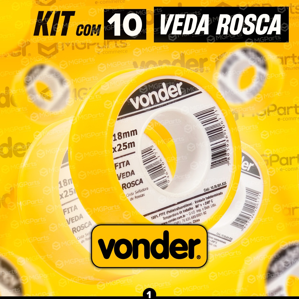 Kit 10 Fita Veda Rosca Vonder Profissional Hidráulica Vedação Cano Torneiras Original em Oferta na Shopee