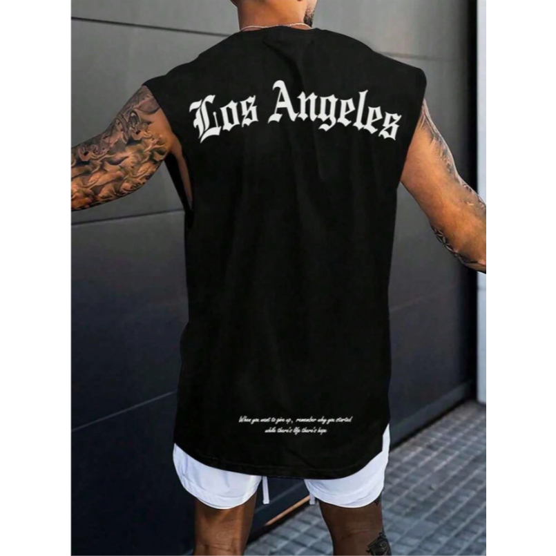 Regata Oversized Los Angeles Preta Masculina Camiseta Streetwear Academia