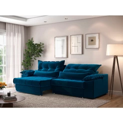 Sofá Retrátil e Reclinável com Molas ensacadas e Carregador USB Colosso 2,30m Veludocristal Azul Marinho - NETSOFAS