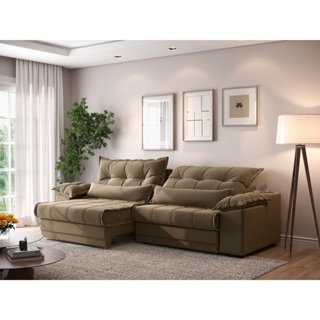 Sofá Retrátil e Reclinável com Molas ensacadas e Carregador USB Colosso 2,50m Veludocristal Castor - NETSOFAS em Oferta na Shopee