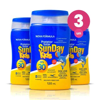 Kit 3 Protetor Solar FPS 30 Sunday Kids 120ml Fragrância Suave Hidratante e Antioxidante Sem Óleo Nutriex em Oferta na Shopee