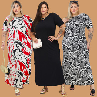 Kit 3 Vestidos Longos Plus Size Curve Curvy Evangélico Lindo veste do 42 ao 58 em Oferta na Shopee