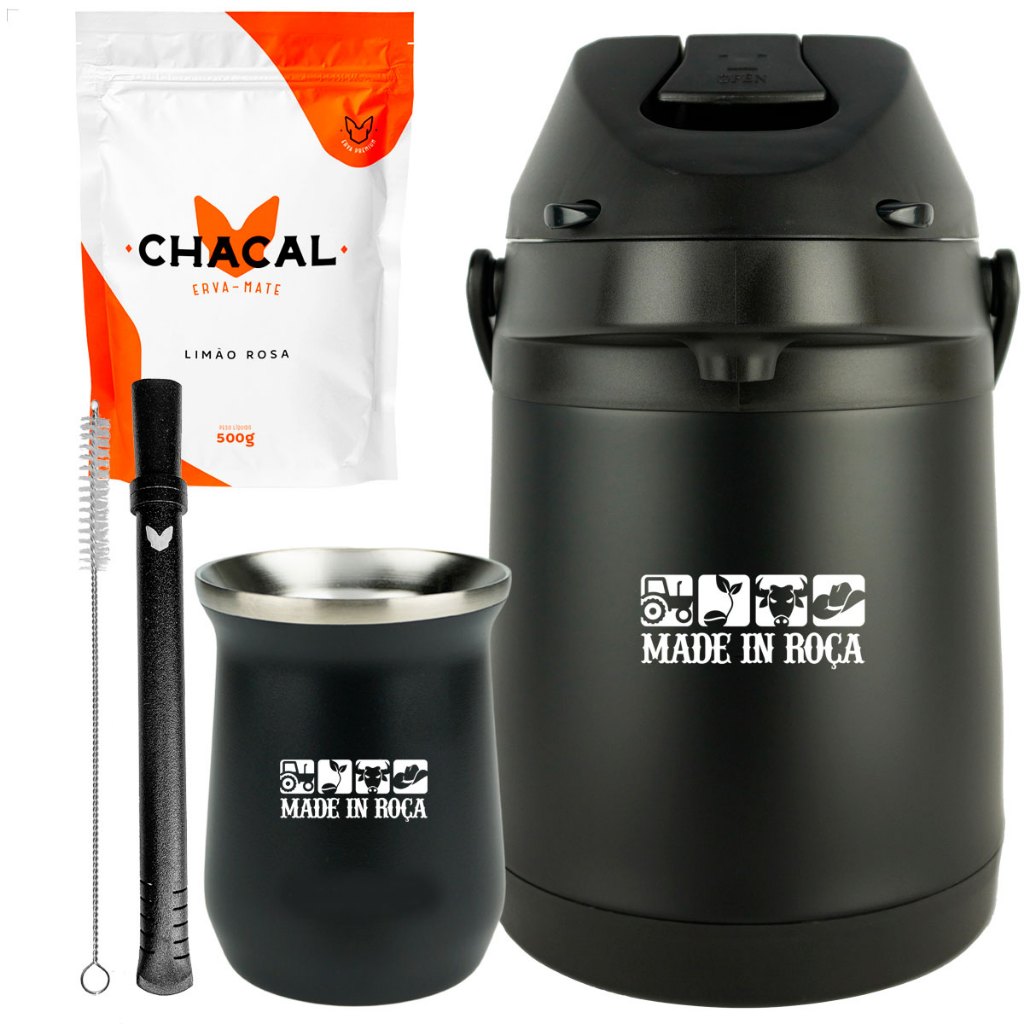 Kit Terere Chacal Garrafa Preto E Cuia Térmica Preto 236ml Personalizado Made in Roça II em Oferta na Shopee