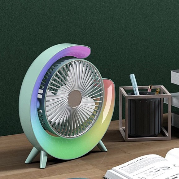 Mini Ventilador de Mesa Silencioso Portátil Colorido Led Colorida RGB Desktop Vento Fresco helice ventilador mondial