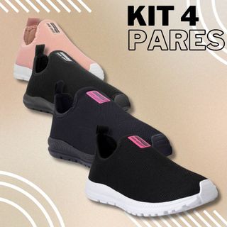 Kit 4 Tênis Meia Feminino Calce Fácil Botinha Ortopédico Sneaker Slip On Casual confortável Academia