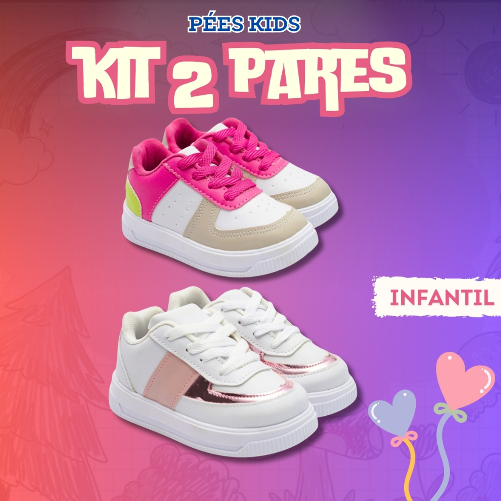 Kit 2 Pares Tênis Infantil Menina Confortável para Escola e Dia a Dia Envio Imediato em Oferta na Shopee