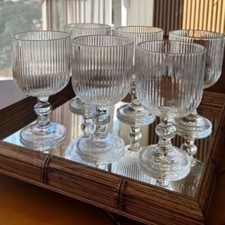Jogo de 6 Taças de Vidro Vinho Água Saborizada Gin Drinks Cocktails Versalhes Canelada 380...