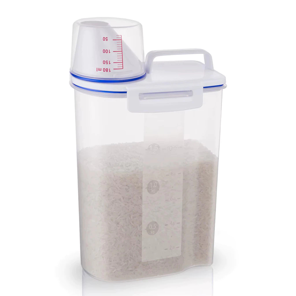 Pote Hermético com Copinho Bico Medidor 180ML para Alimentos Dispenser Ração Organizador Mantimentos