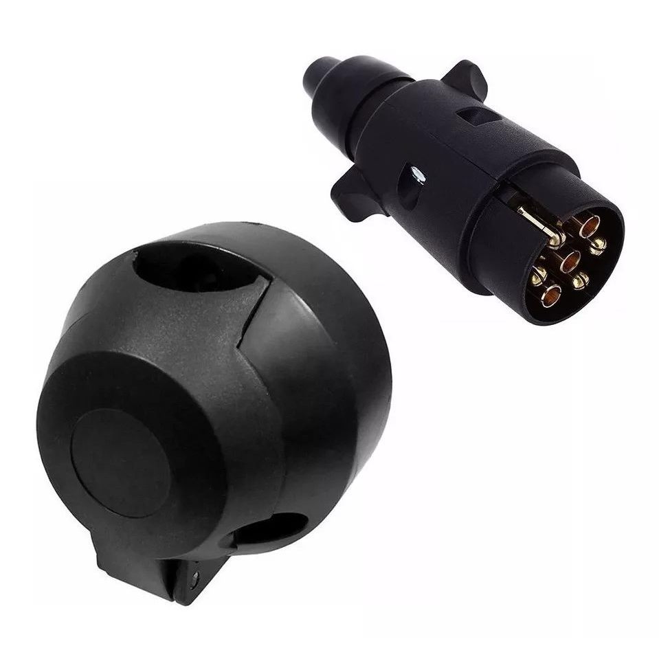 Tomada Macho Femea Engate Reboque 6 Pinos Plug Carreta Carro Carretinha Dni COR Preta Soquete
