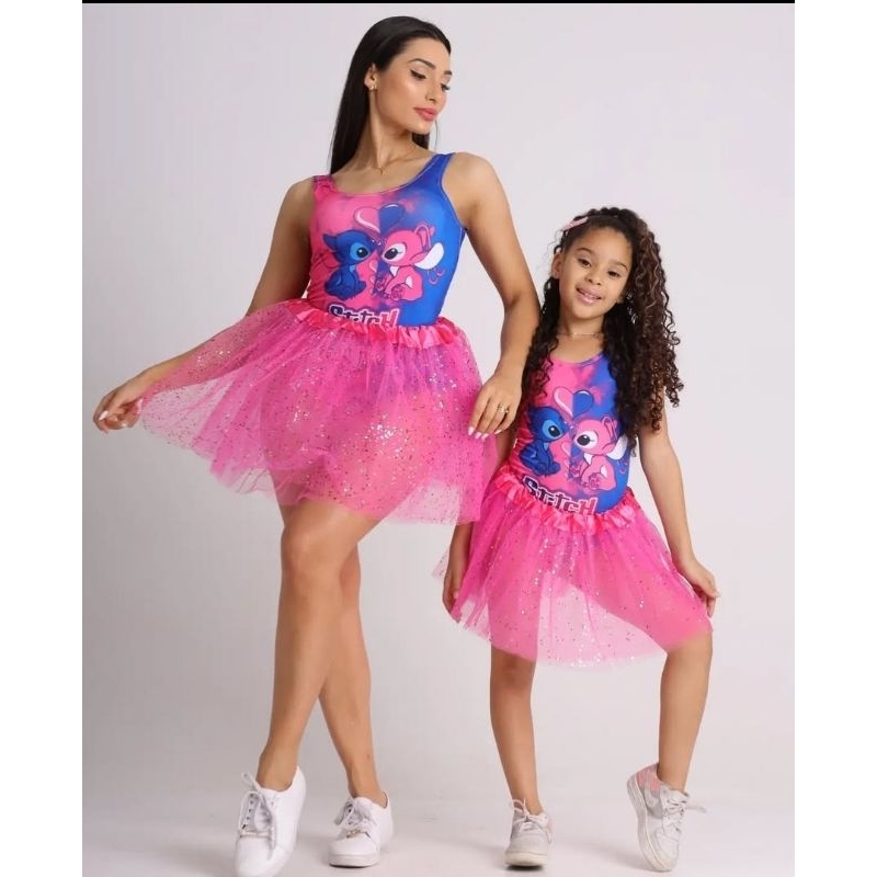 Body Tal Mãe tal filha Lilo Stitch Azul Rosa Maio Mae e filha Moda mãe e filha Fantasia Bodys Bore Bory Moana Barbie