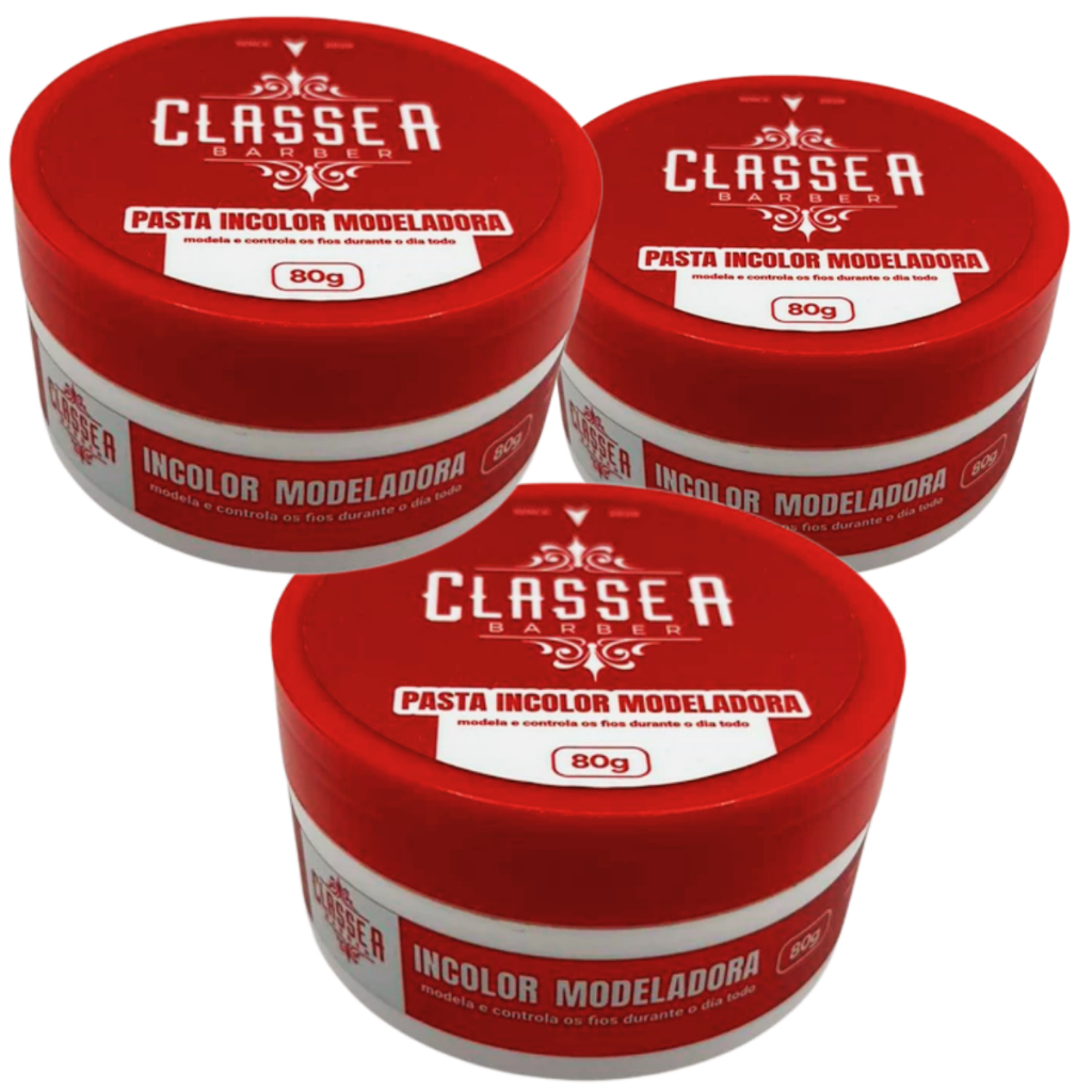 Kit 3 Pomada Para Cabelo Incolor Efeito Brilho Modeladora Classe A Barber 80g