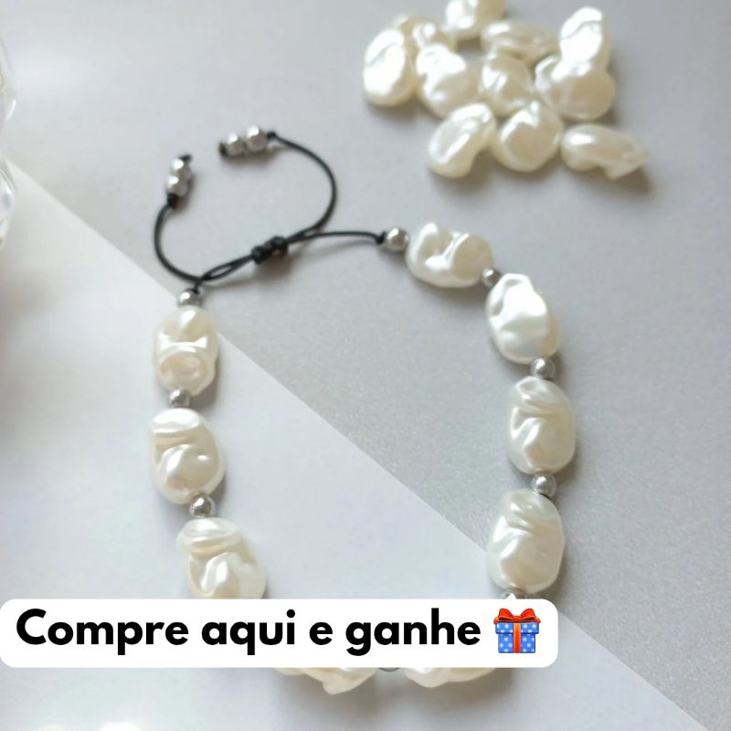 Pulseira de Perola Femenina de Pedra Natural Hematita em Oferta na Shopee