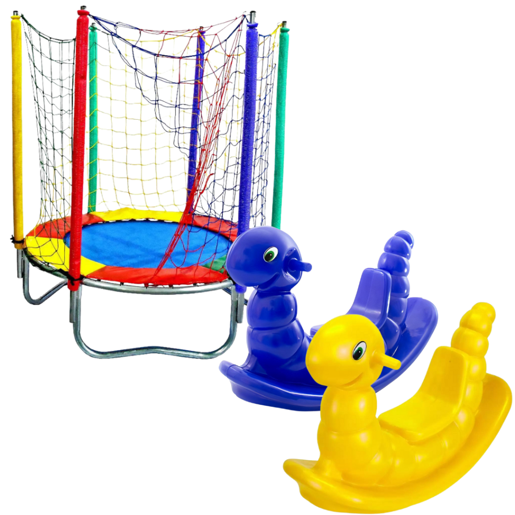 Cama Elástica Pula Pula Trampolim Nacional Premium 1,40m + 2 Gangorras 1 Lugar
