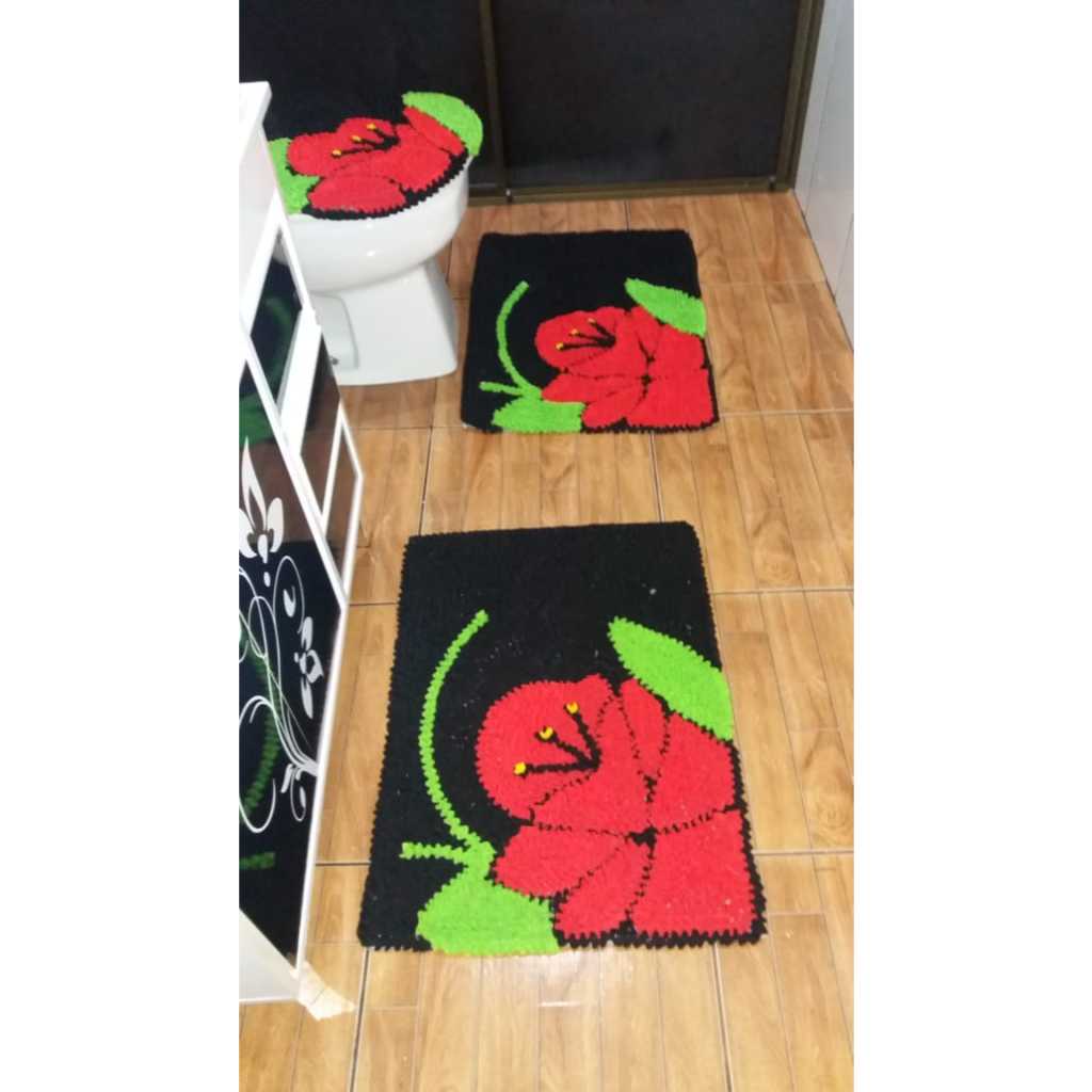 Jogo De Tapete Banheiro 3 Peças Frufru fundo Antiderrapante