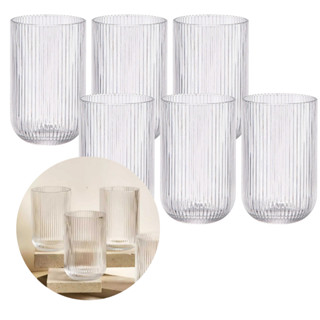 Jogo de 6 copos de vidro canelado frisado 435ml Transparente Riscado Cozinha
