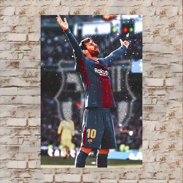 Quadro decorativo 1 peça 40x60 Lionel Messi Futebol Barcelona Bola Craque Campeão para quarto sala