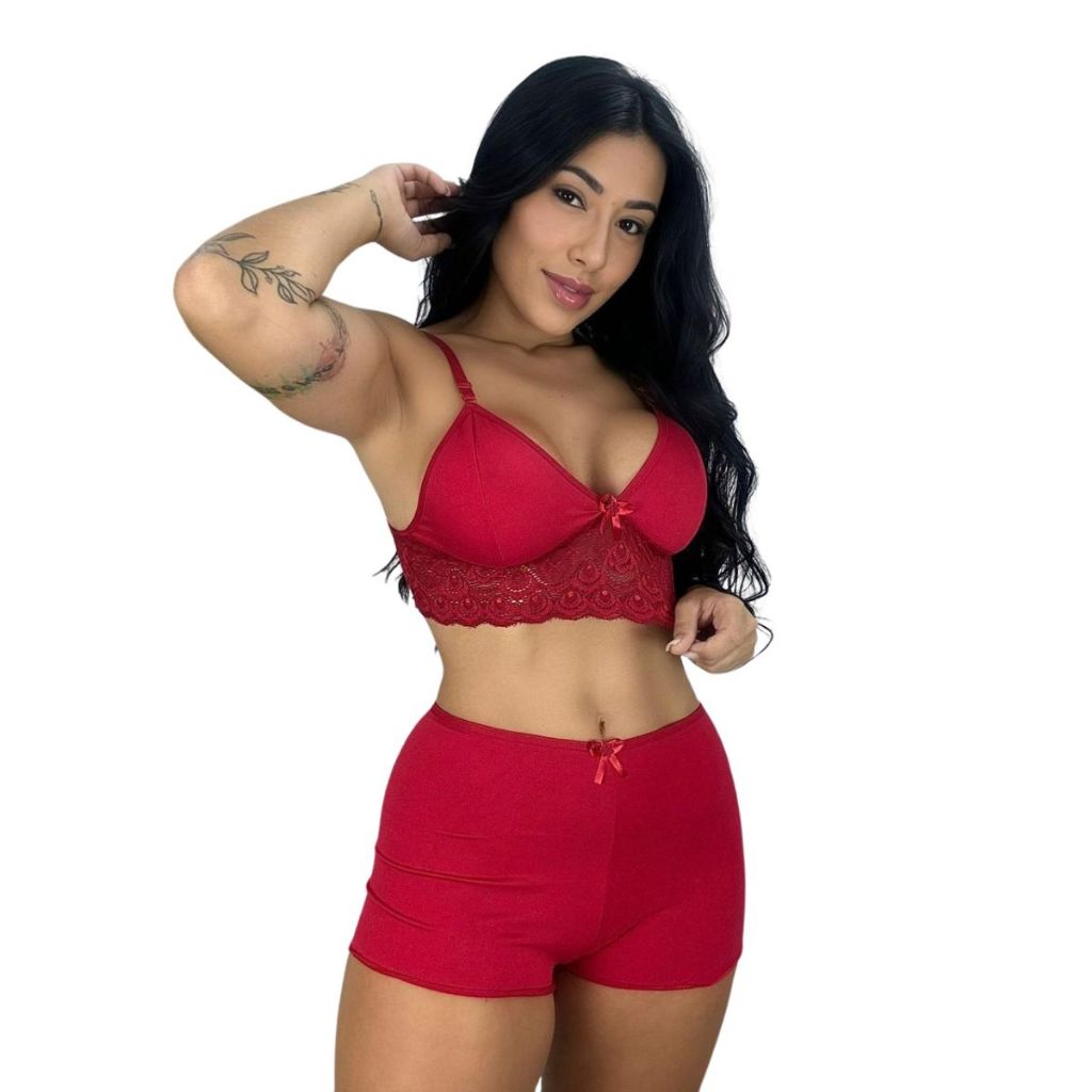 Short Doll Liso Baby Renda Feminino Pijama Dormir Verão Lingerie Curto Adulto Moda Roupa Dormir 605