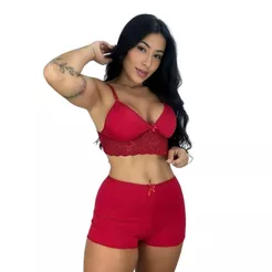 Short Doll Liso Baby Renda Feminino Pijama Dormir Verão Lingerie Curto Adulto Moda Roupa Dormir 605