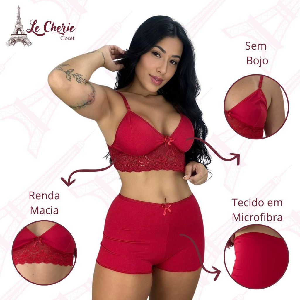 Short Doll Liso Baby Renda Feminino Pijama Dormir Verão Lingerie Curto Adulto Moda Roupa Dormir 605 — imagem 2 de 2