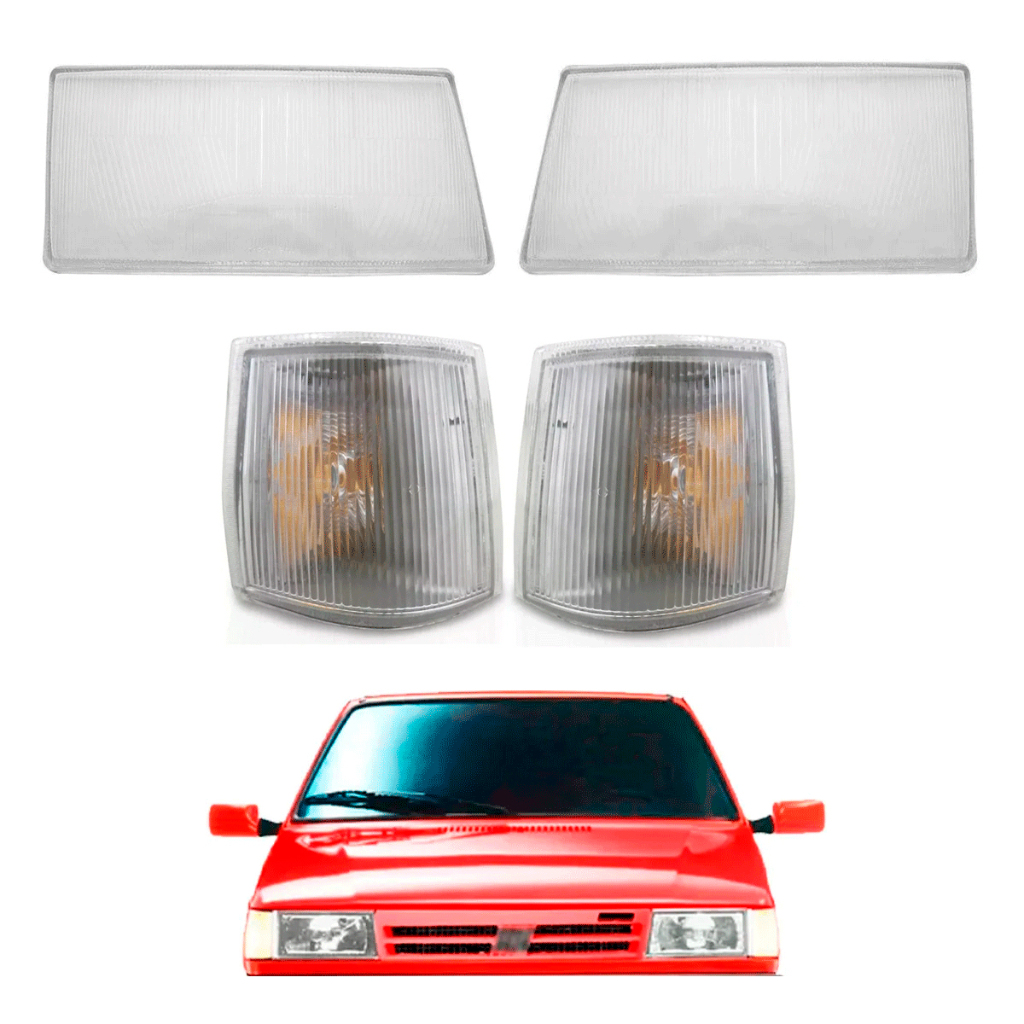 Kit Par Lente Farol Vidro Uno 91 92 A 03 + Par Picas Cristal