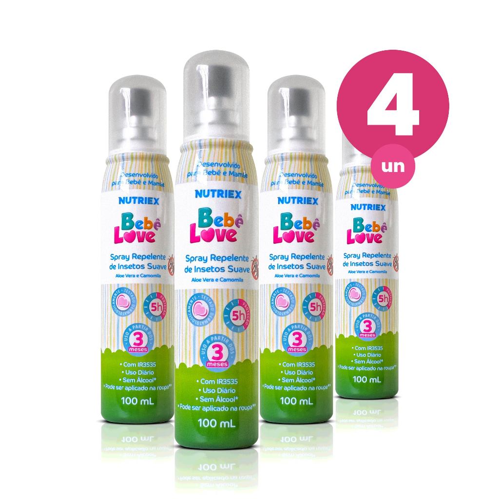 Kit 4 Repelente de Insetos Spray Bebê Love Suave 5 Horas 100ml Nutriex - Mom & Baby