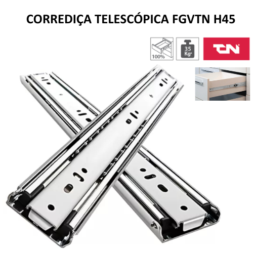 Corrediça Telescópica Larga TN H45 (Par)