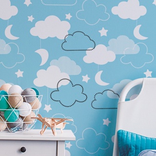 Papel de Parede Adesivo Infantil Menino Menina Bebê Quarto Nuvem Estrela Ceu Azul Lavavel 10m em Oferta na Shopee