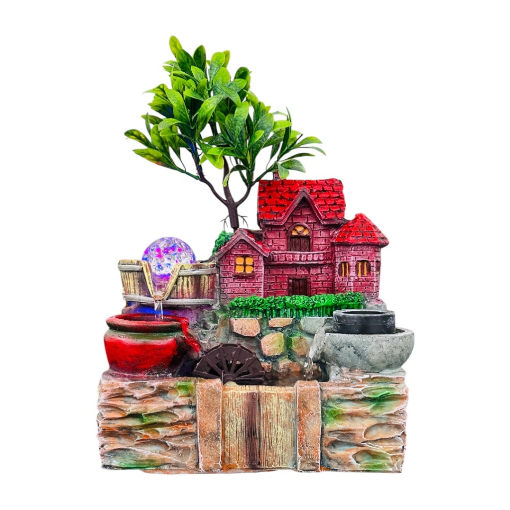 Fonte De Água Moinho Meditação Relaxante Em Resina Com Led em Oferta na Shopee