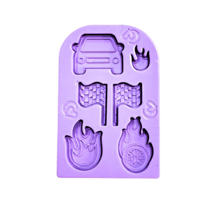 F1870 MOLDE DE SILICONE CORRIDA CARRO BANDEIRA FOGO CONFEITARIA BISCUIT em Oferta na Shopee