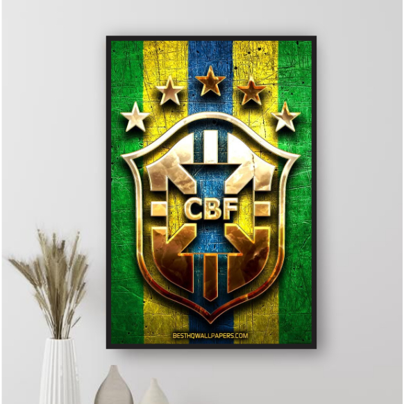 Quadro Placa Decorativo CBF Seleção Brasileira Brasil Arte Brasão Estrela Sala Hall Quarto 20x30cm