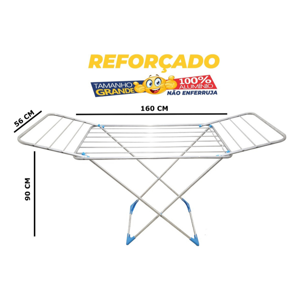 Varal de Chao Grande 100% Alumínio Super Resistente 160cm em Oferta na Shopee