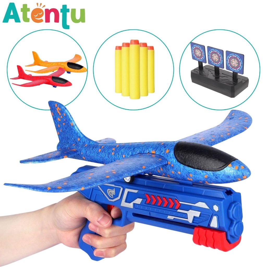 Pistola Lança Avião Brinquedo Infantil Planador Tiro ao Alvo Divertido em Oferta na Shopee