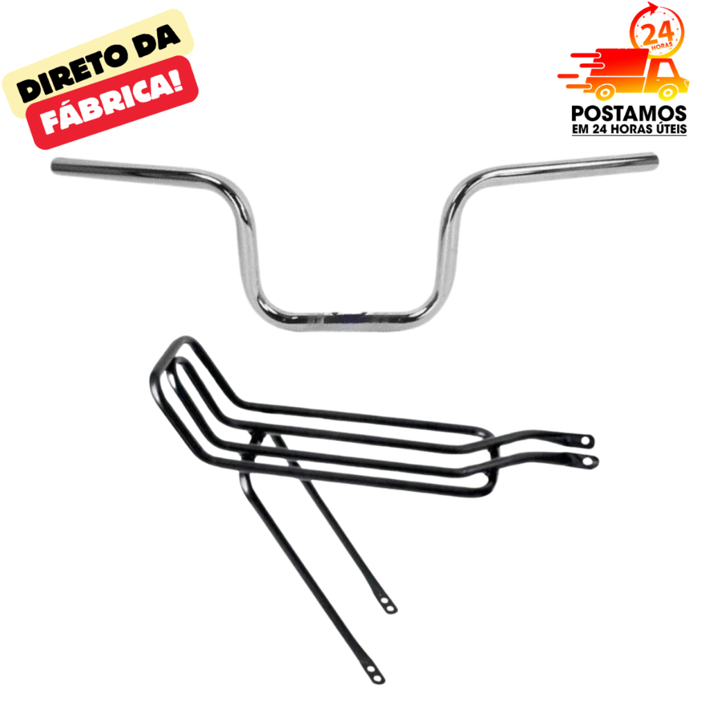Guidão Tipo Cg Titan Preto + Bagageiro Rabetão Tubão garupeira para bike bicicleta em Oferta na Shopee