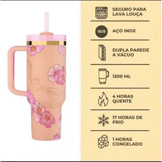 Copo Térmico Com Alça Tampa e Canudo 1,2L Garrafa Rosa Colorido em Oferta na Shopee