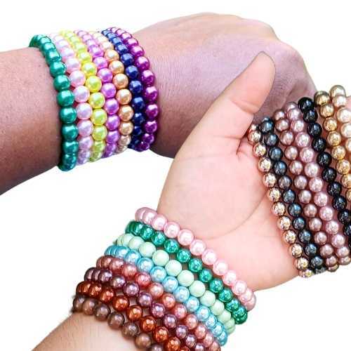 PULSEIRA UNISSEX MASCULINA E FEMININA  EM PÉROLA  8MM ESTILO MIÇANGA  ABS