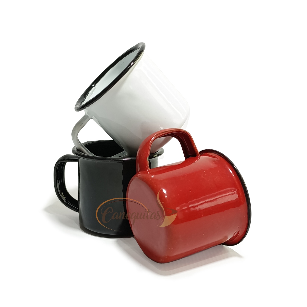 Conjunto 3 Xícaras de alúminio para café 80ml rústico canequinha Esmaltada agata caneca