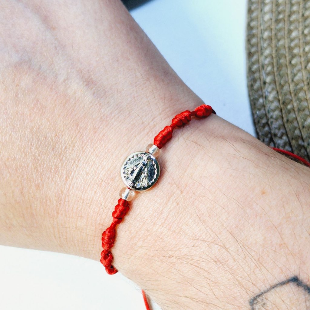 Pulseira 7 Nós Vermelha Nossa Senhora - Fio fino 1mm - Pulseira da kabbalah - pulseira vermelha