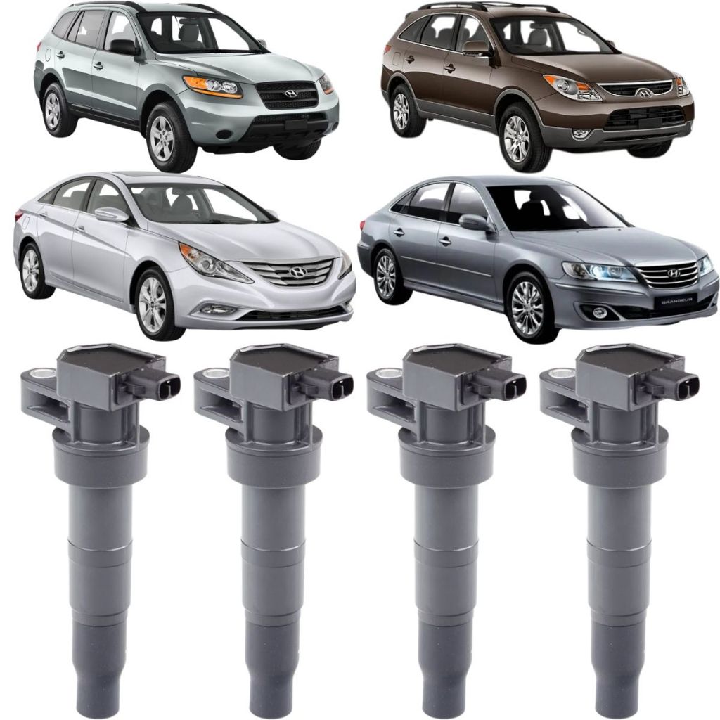 Kit 04 Bobina Ignição Sonata Azera Samta Fé Vera Cruz Sorento Magentis Optima Mohave Carnival