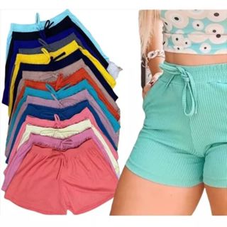 Kit 5 Shorts Feminino Malha Canelada Cintura Alta com Elástico em Oferta na Shopee