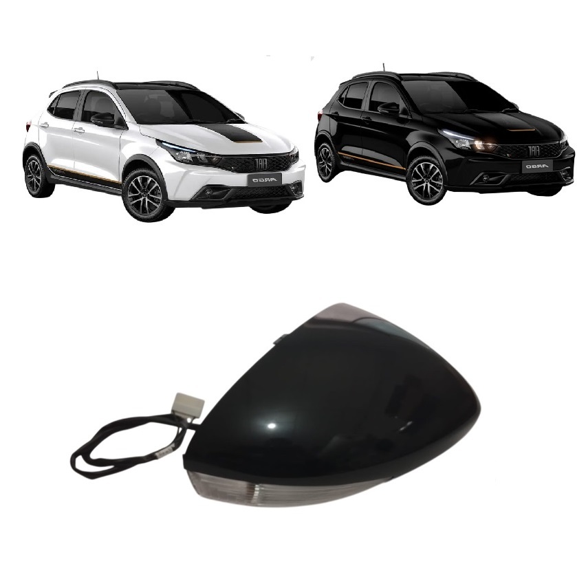 Capa Retrovisor + Pisca Chicotes Fiat Argo Cronos 2017/2023 Preto Vulcano (Black Piano) Lado Direito