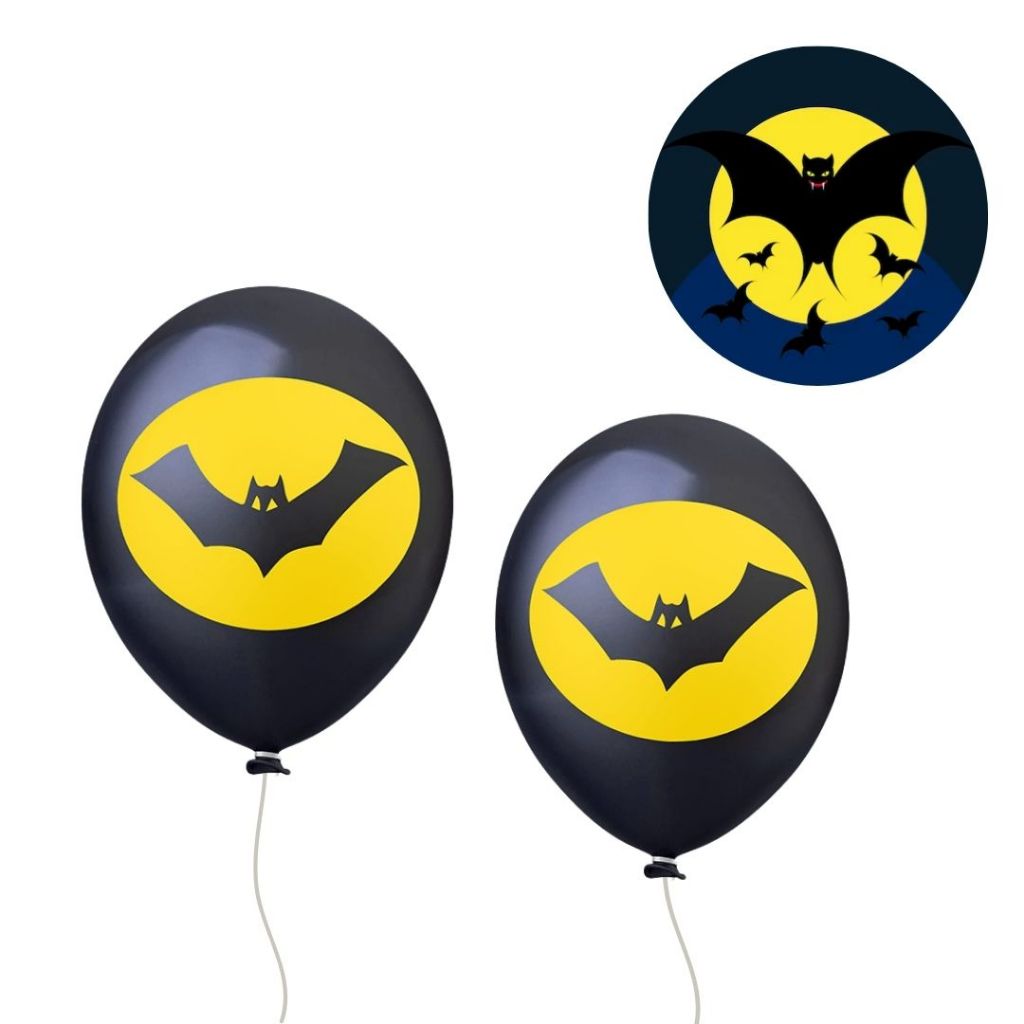 25~100 BALAO MORCEGO PRETO E AMARELO 11 POL  HAPPY DAY em Oferta na Shopee