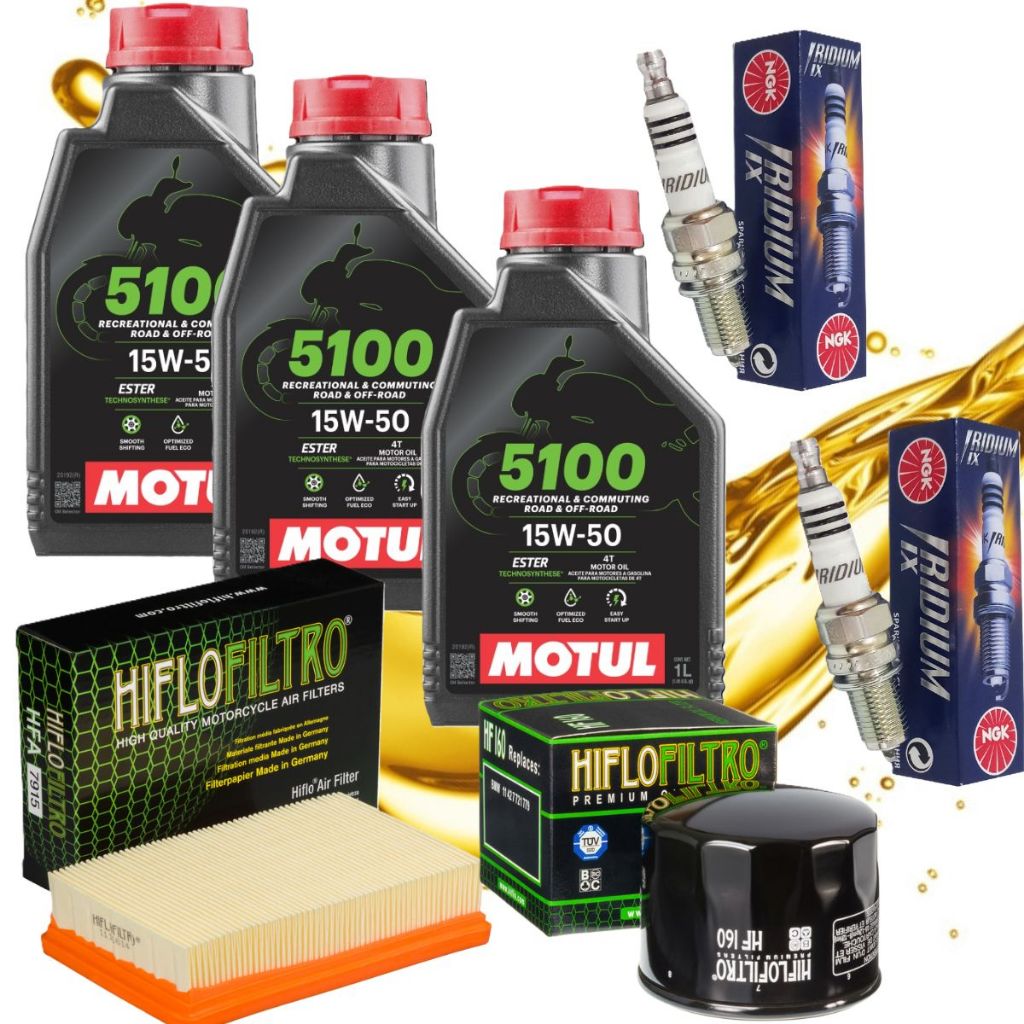 Kit Revisão P/ Bmw F800 F 800 Gs 2007-2017 Troca Óleo Motul 5100 15w50 Filtros Hiflo + Velas Iridium Ngk