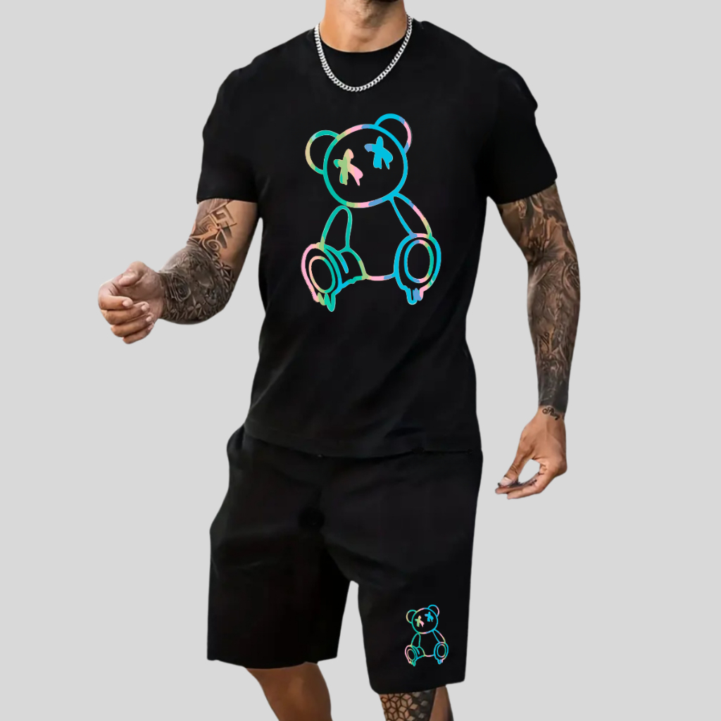 Conjunto Masculino Camiseta Masculina Urso Teddy + Short Tactel Adulto Ou Infantil lançamento